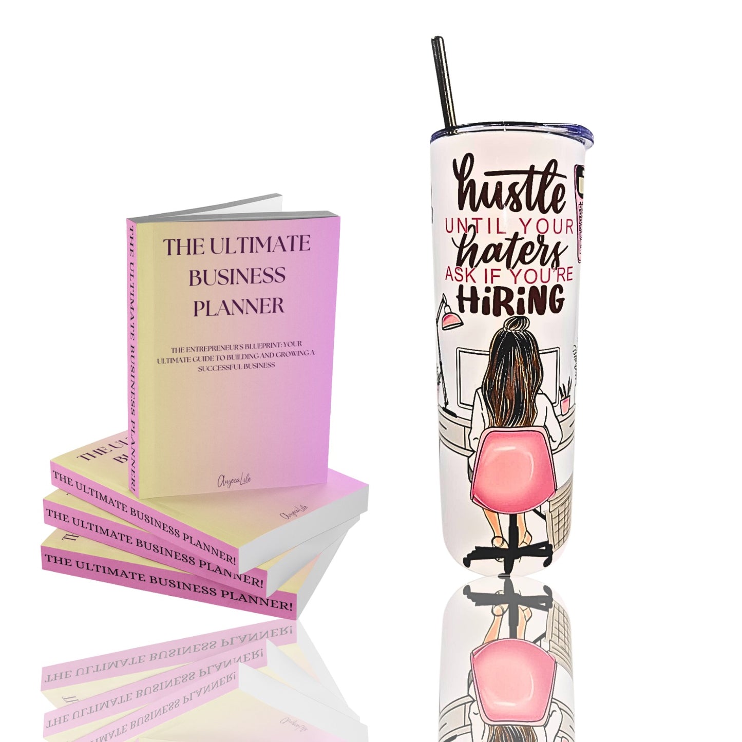 Anjeca business planner and 750ml stainless steel tumbler set for any entrepreneur starting out.