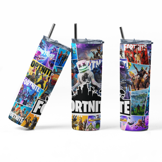 AnjecaLife FORTNITE inspired tumbler comic book style / water bottle with metal straw (Copy)