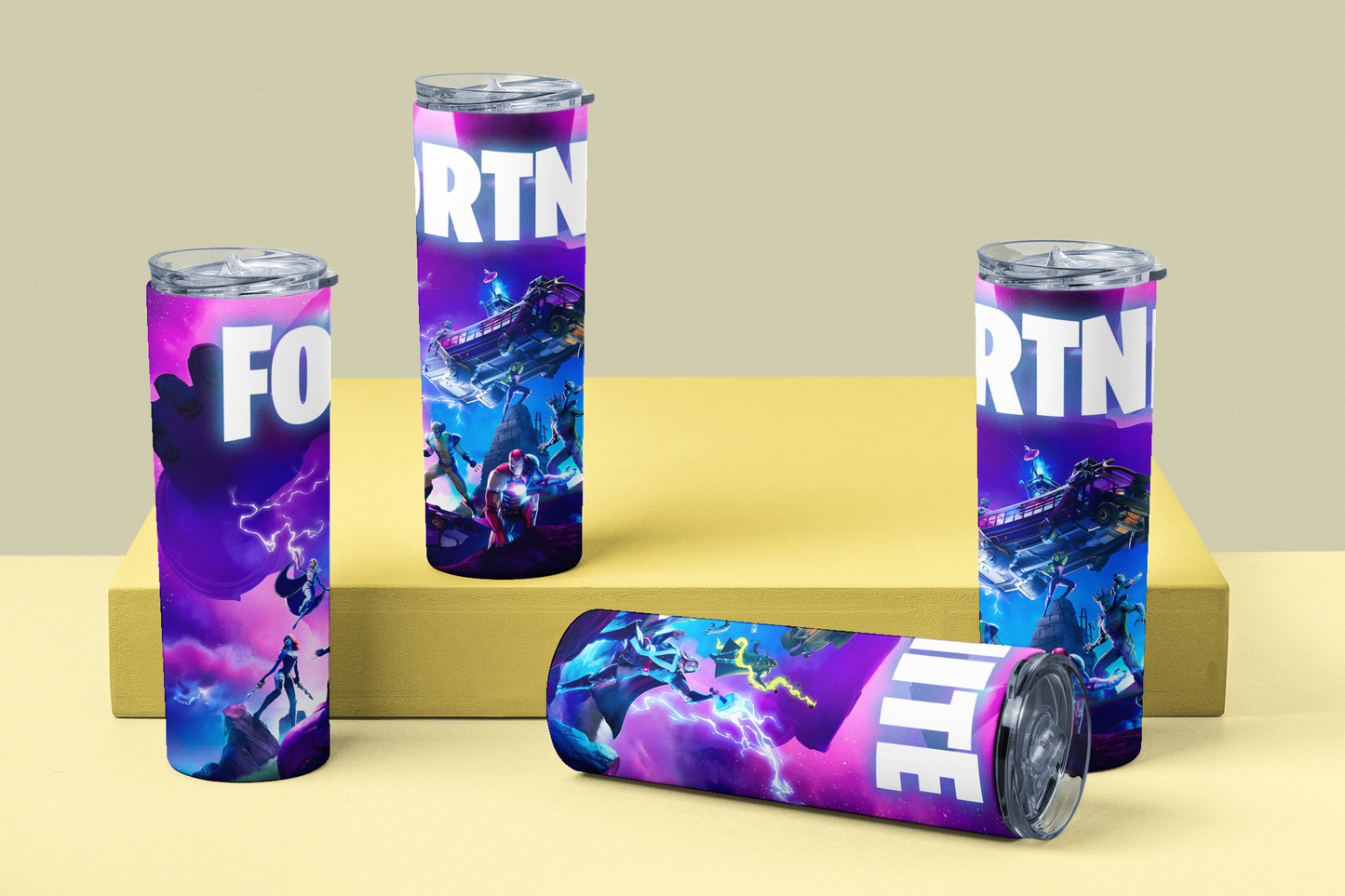 AnjecaLife FORTNITE inspired tumbler / water bottle with metal straw