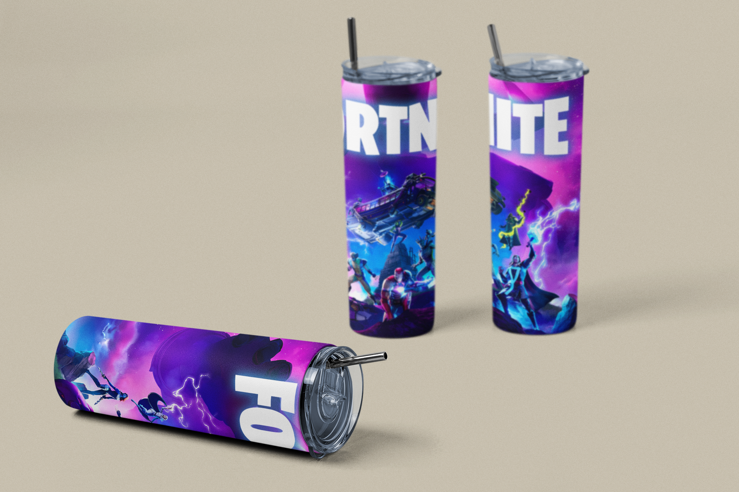 AnjecaLife FORTNITE inspired tumbler / water bottle with metal straw