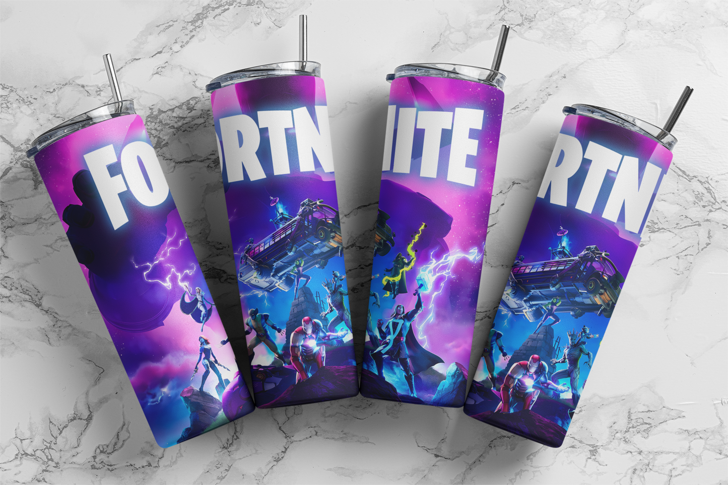 AnjecaLife FORTNITE inspired tumbler / water bottle with metal straw