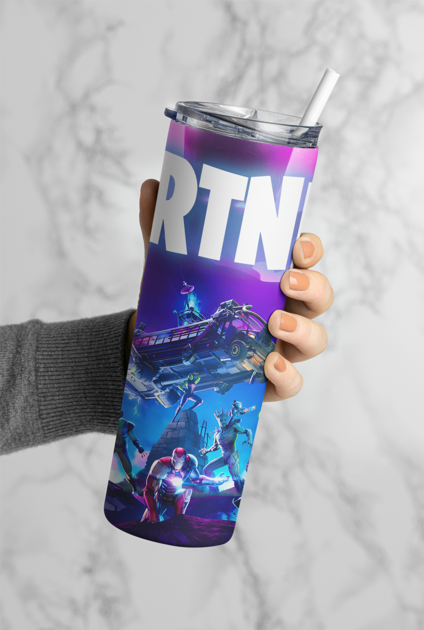 AnjecaLife FORTNITE inspired tumbler / water bottle with metal straw