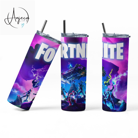 AnjecaLife FORTNITE inspired tumbler / water bottle with metal straw